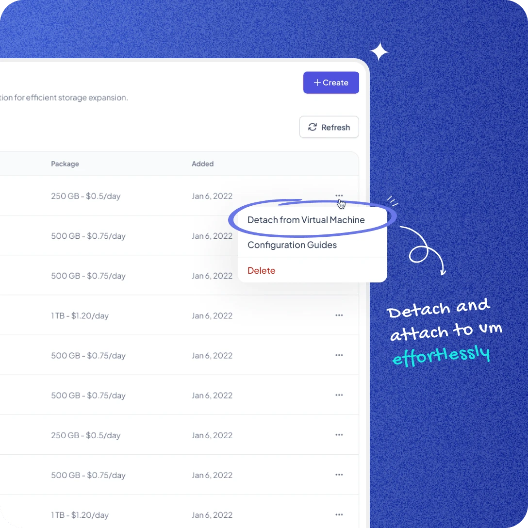 Mocaas Cloud UI Design - Detach and Attach to Virtual Machine